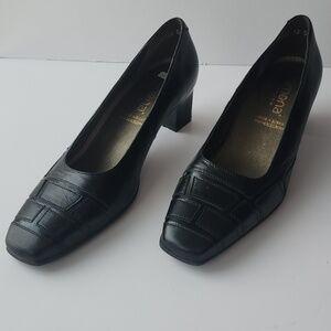 Simona Black Leather Comfortable Slip On Pumps Size 7.5